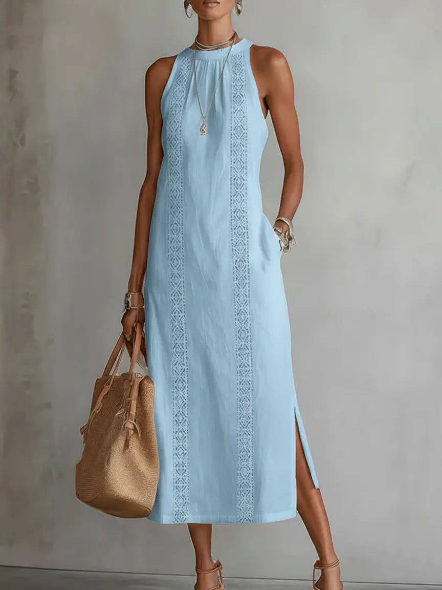 Jimena | Cotton Linen Midi Dress With a Mandarin Collar TARHUS