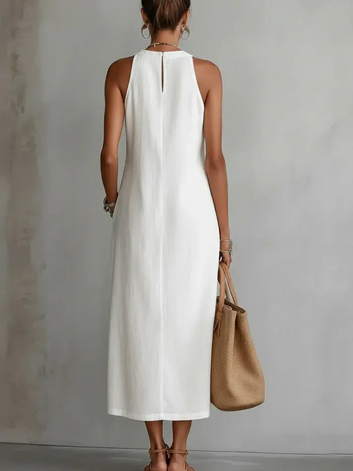 Jimena | Cotton Linen Midi Dress With a Mandarin Collar TARHUS
