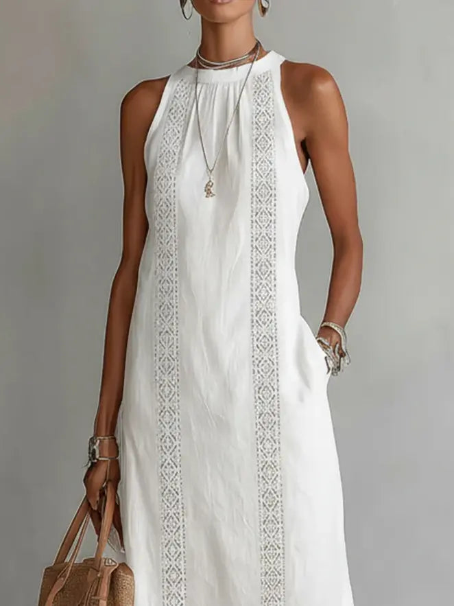 Jimena | Cotton Linen Midi Dress With a Mandarin Collar TARHUS