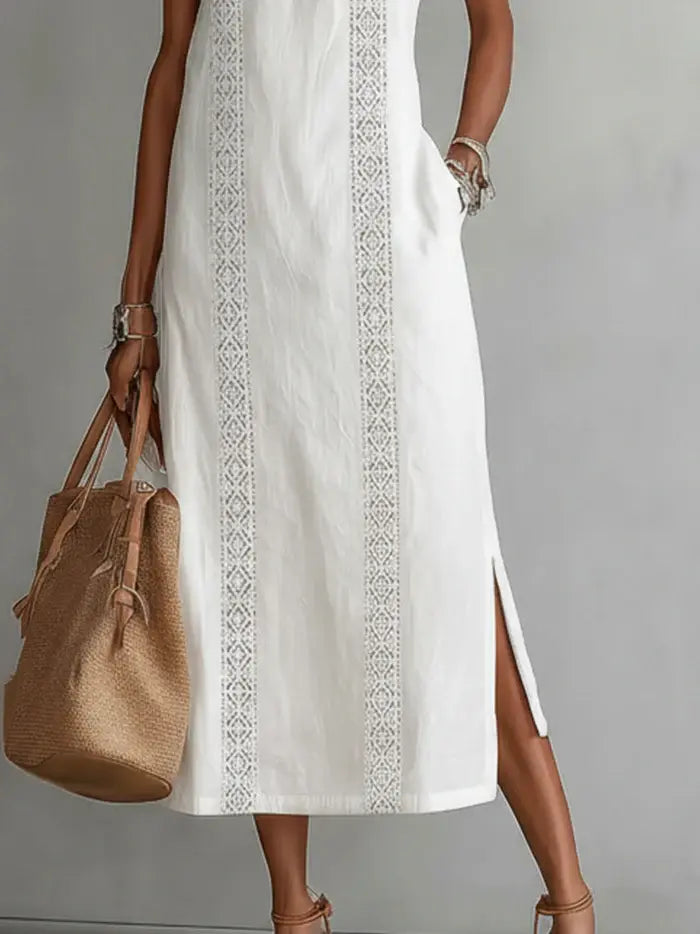 Jimena | Cotton Linen Midi Dress With a Mandarin Collar TARHUS