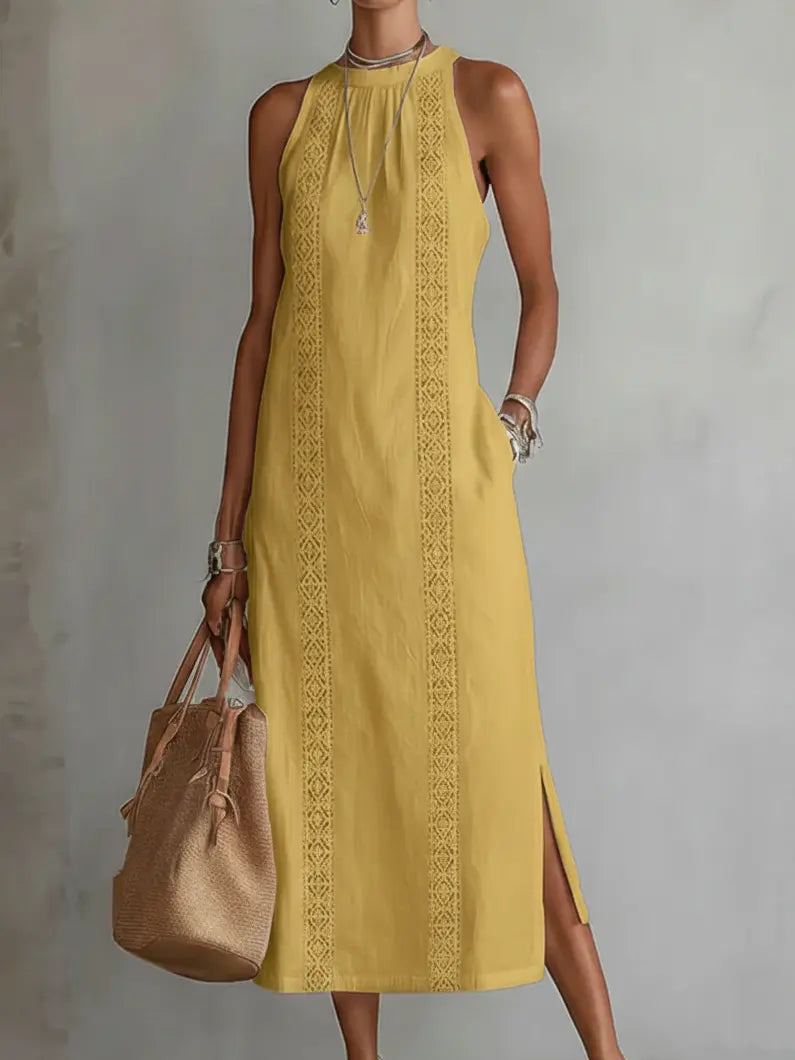 Jimena | Cotton Linen Midi Dress With a Mandarin Collar TARHUS