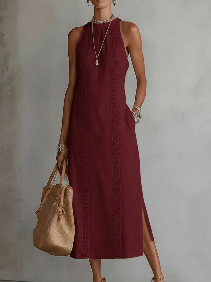 Jimena | Cotton Linen Midi Dress With a Mandarin Collar TARHUS