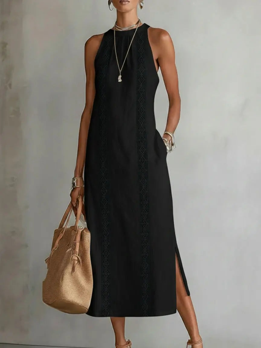 Jimena | Cotton Linen Midi Dress With a Mandarin Collar TARHUS