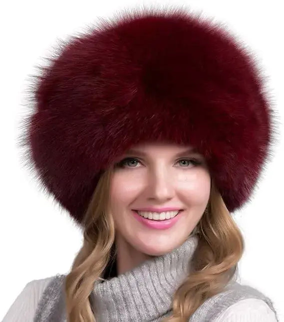 Women’s 100% Natural Fox Fur Winter Hat – Thick Warm Fur Cap with Earmuffs, Elegant Cold Weather Fashion - TARHUS