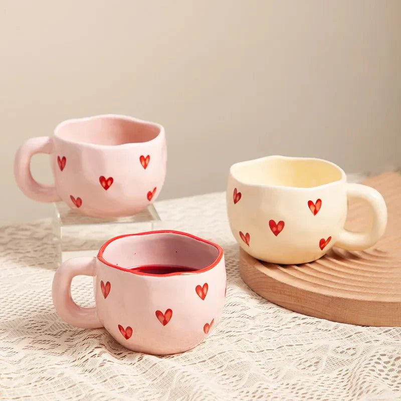 Heart Print Mug | Ceramic Coffee Cup – Cozy Daily Charm TARHUS kitchen & dining