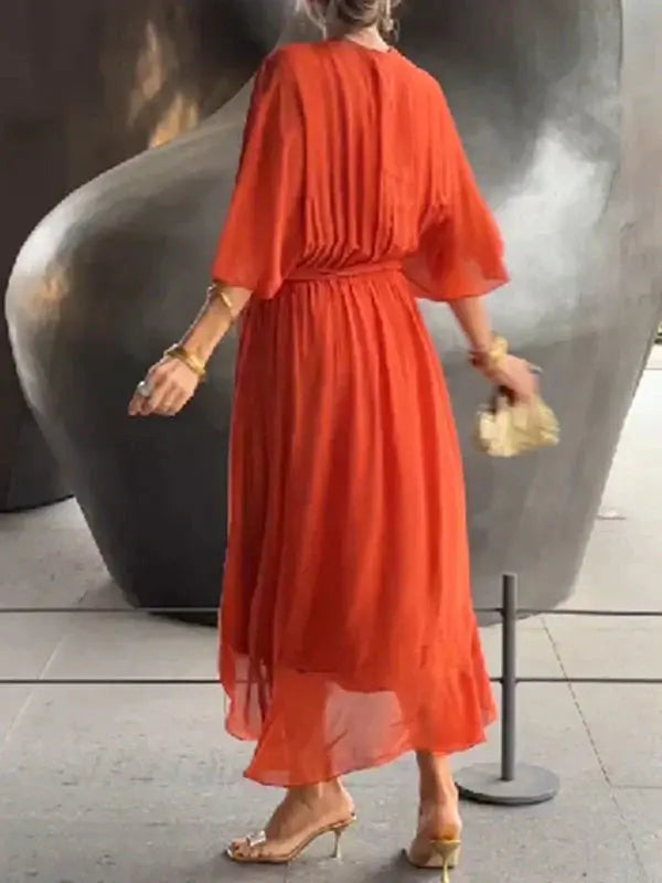 Lyra | Whisper-Soft V-Neck Silk Dress - TARHUS