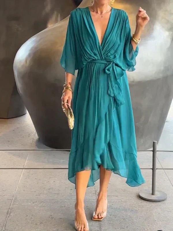 Lyra | Whisper-Soft V-Neck Silk Dress - TARHUS