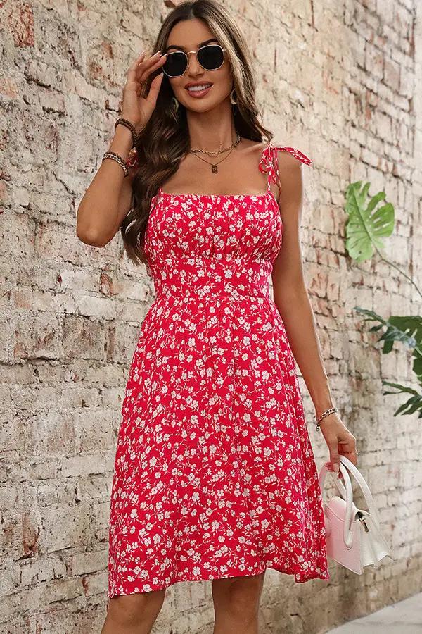 Cute Floral Print Ruched Front Casual Dress - TARHUS