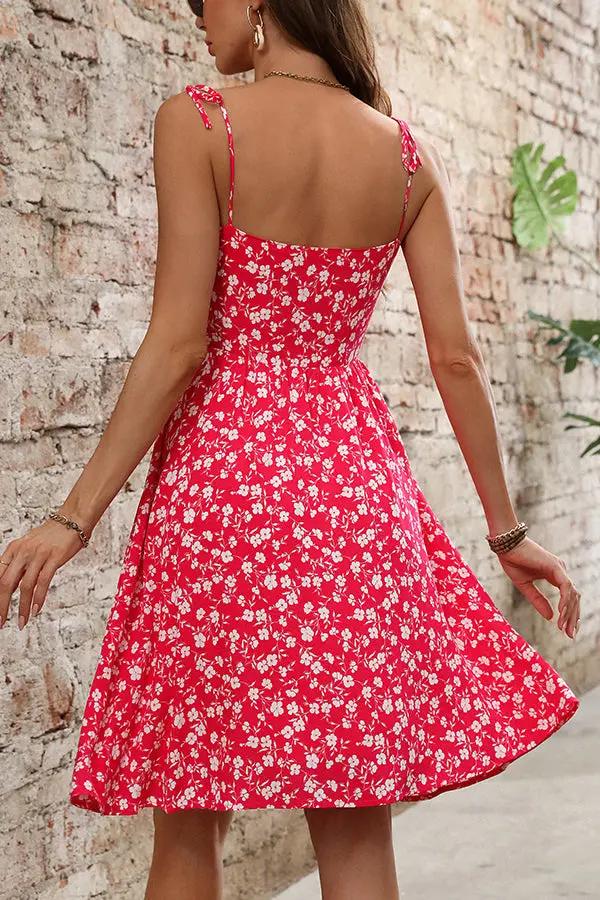Cute Floral Print Ruched Front Casual Dress - TARHUS