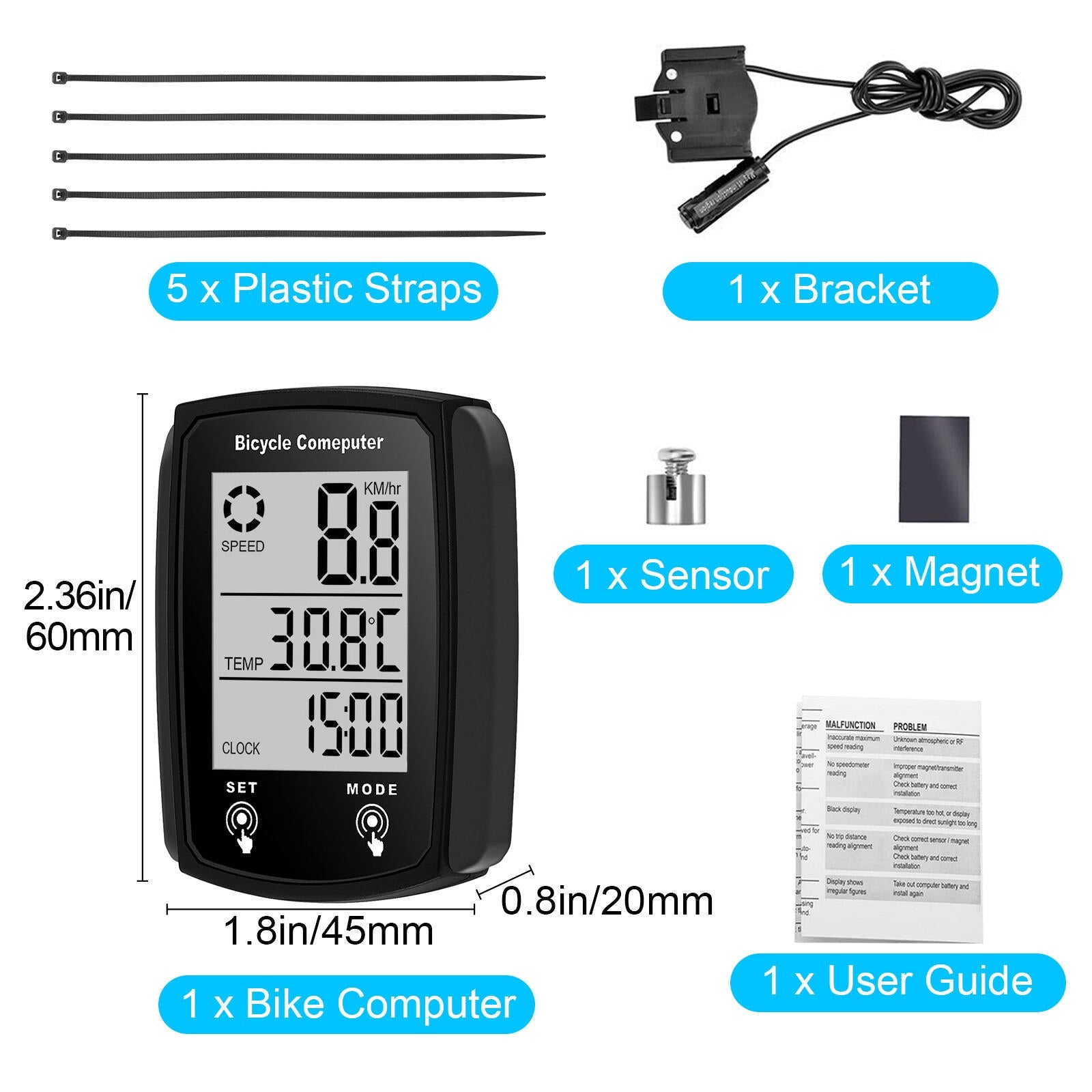 Cycling Speedometer for Bikes – Wireless Waterproof Bike Computer with Distance Tracker - TARHUS