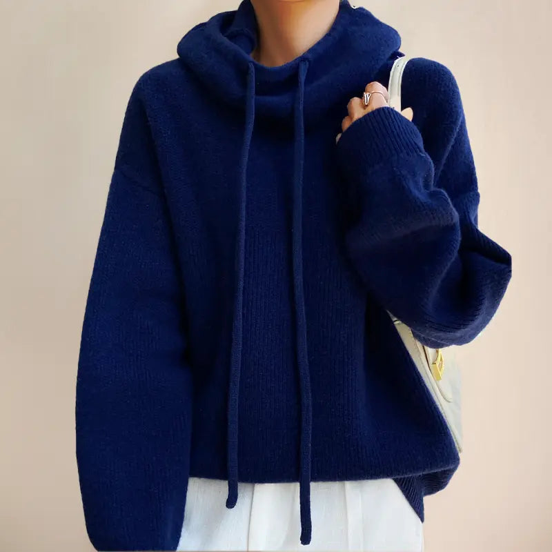 Elara Women’s Knit Hoodie – Soft Winter Pullover with High Neck & Drawstrings - TARHUS