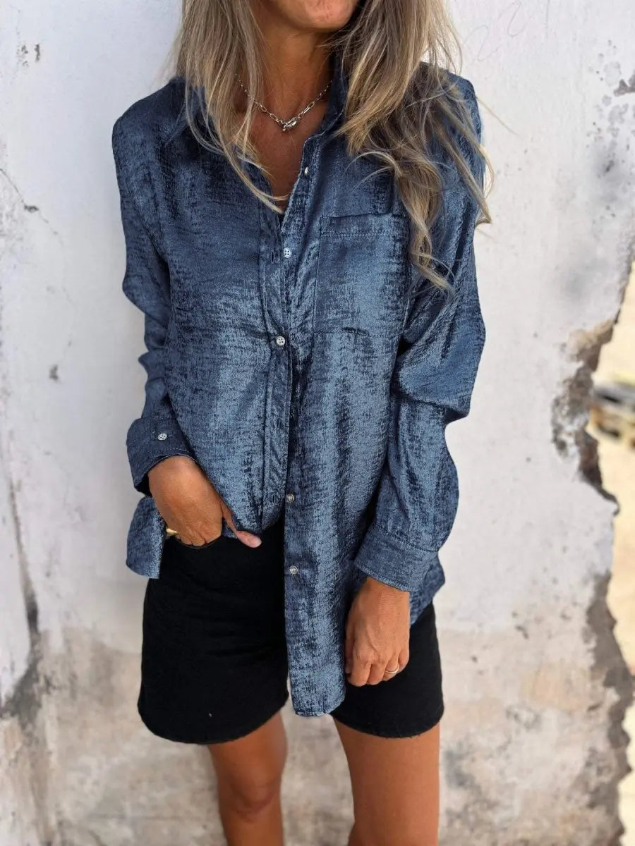 Sophie - Casual Suede Lapel Shirt - nubuso