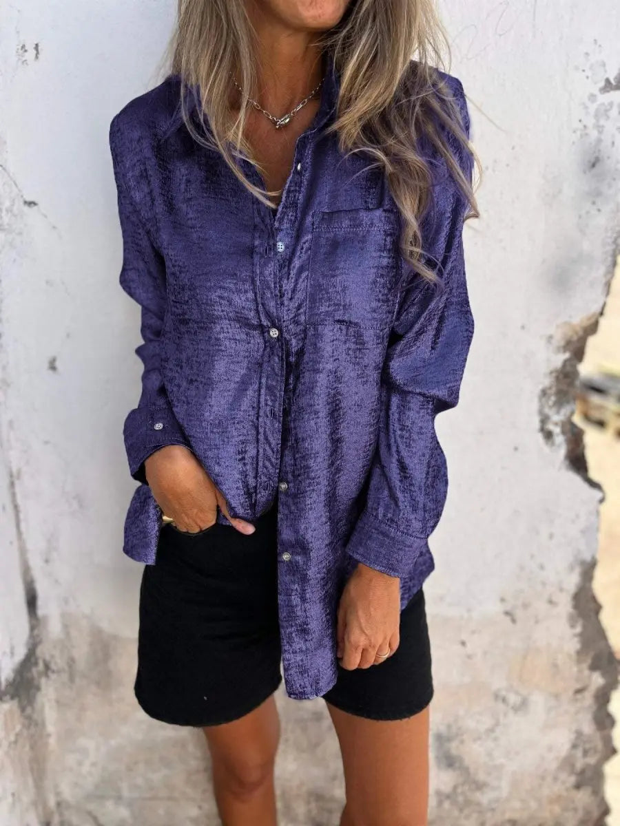 Sophie - Casual Suede Lapel Shirt - nubuso
