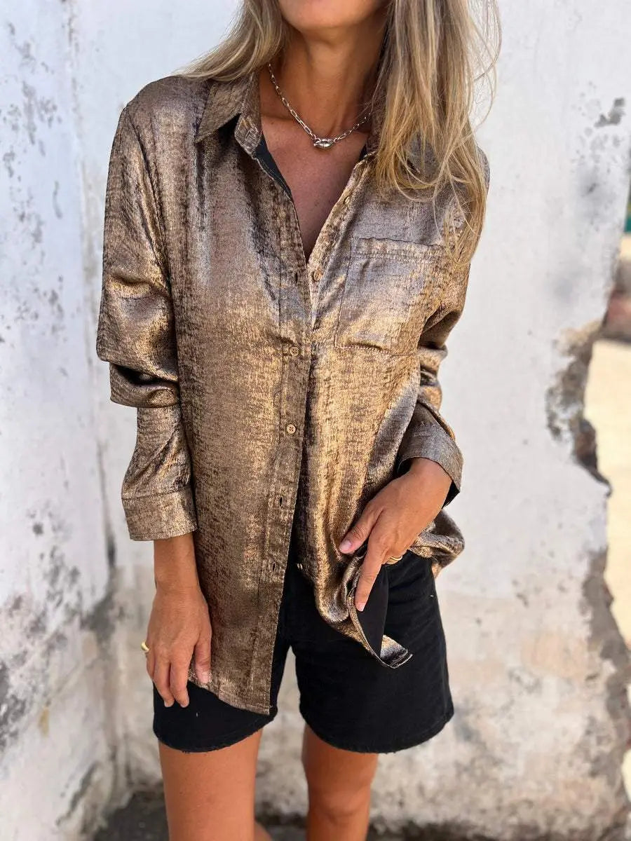 Sophie - Casual Suede Lapel Shirt - nubuso