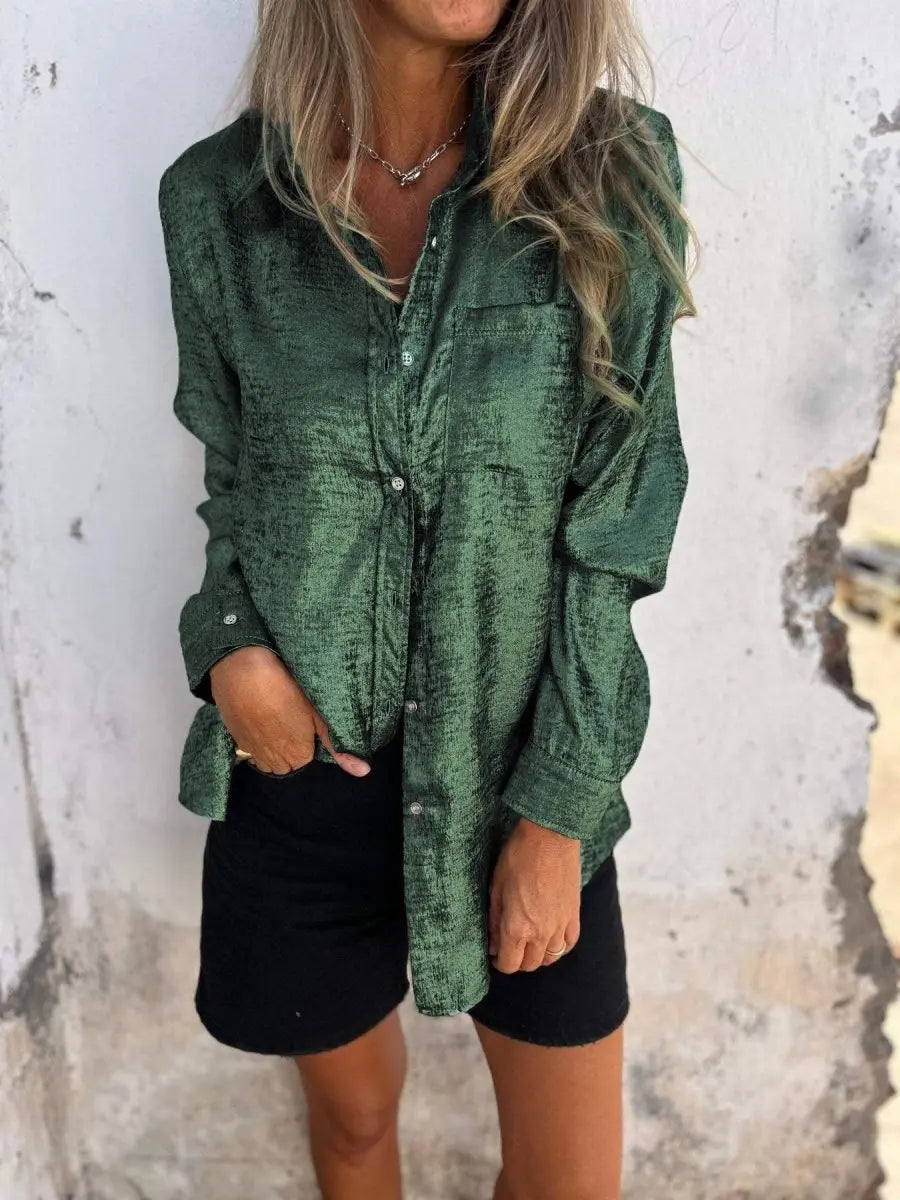 Sophie - Casual Suede Lapel Shirt - nubuso
