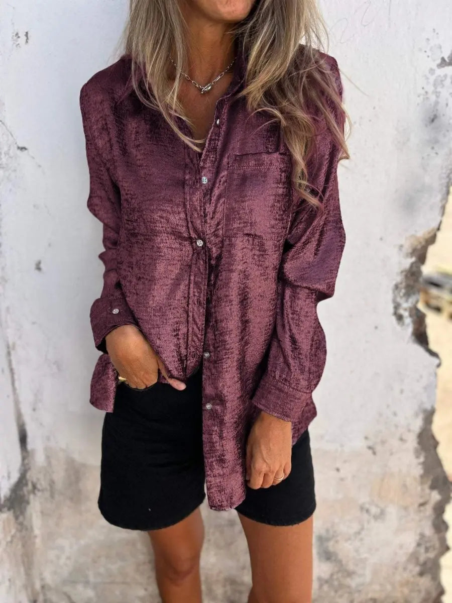 Sophie - Casual Suede Lapel Shirt - nubuso