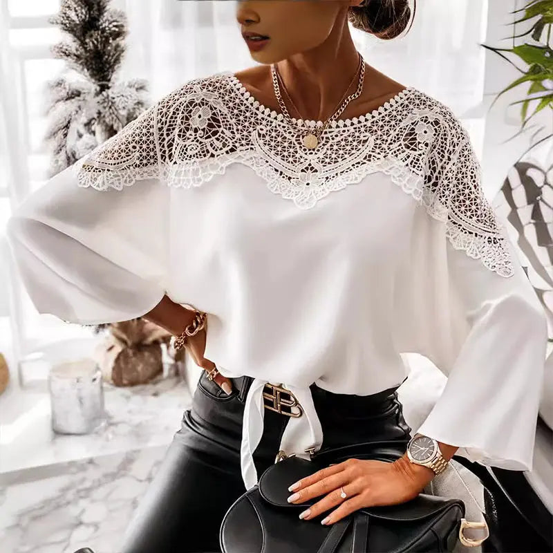 Women's Autumn 3/4 Sleeves Sexy Lace Sewn Elegant Vintage Style Blouse. - TARHUS