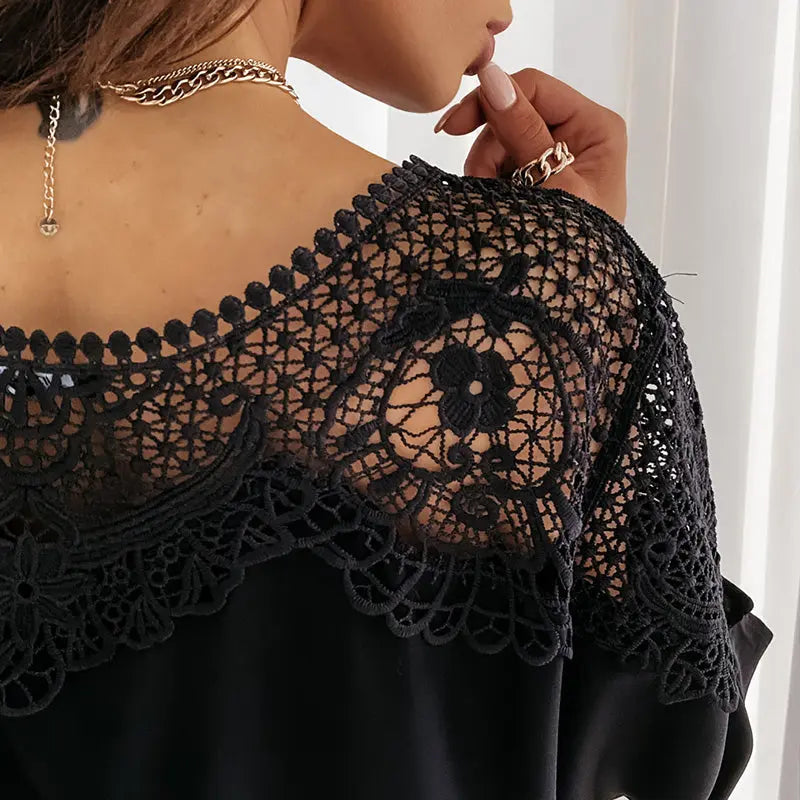 Women's Autumn 3/4 Sleeves Sexy Lace Sewn Elegant Vintage Style Blouse. - TARHUS