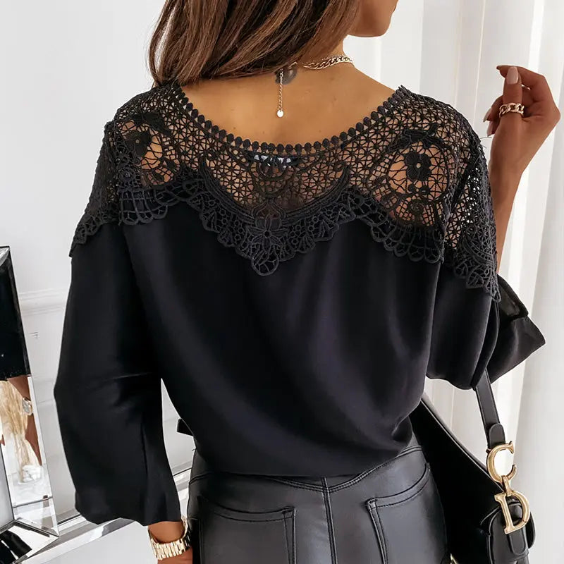 Women's Autumn 3/4 Sleeves Sexy Lace Sewn Elegant Vintage Style Blouse. - TARHUS