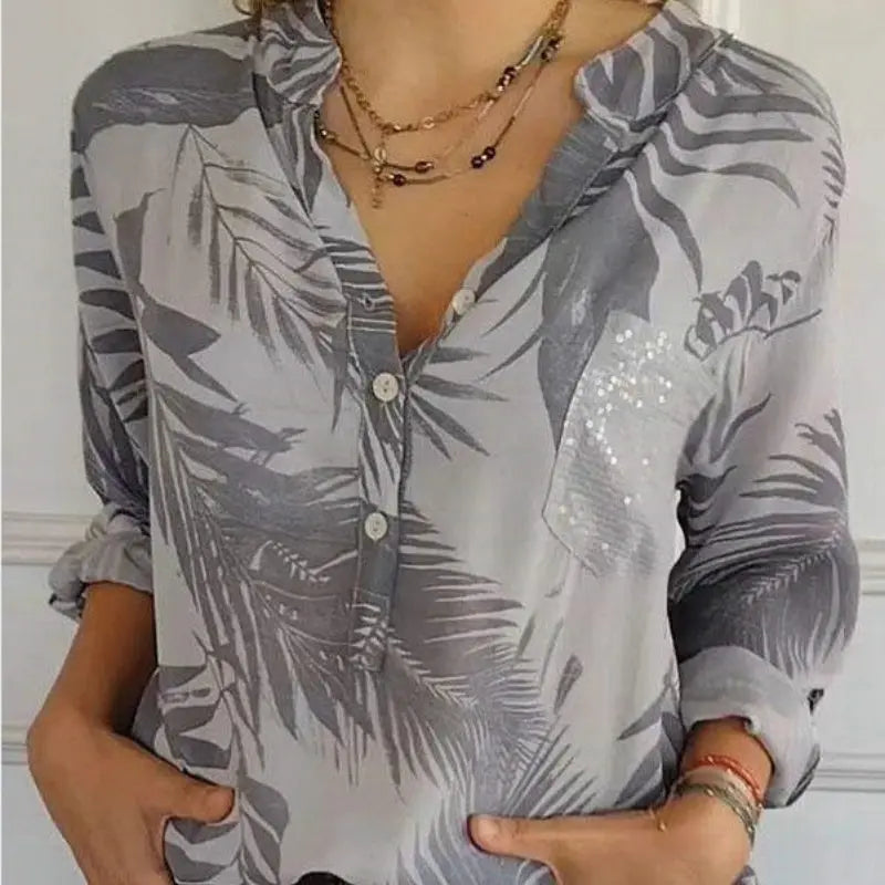 Women's Fashion V-Neck Printed Top - TARHUS