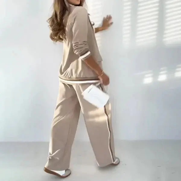 Chic Beige Blazer and Wide-Leg Pants Set – Stylish Two-Piece Outfit - TARHUS