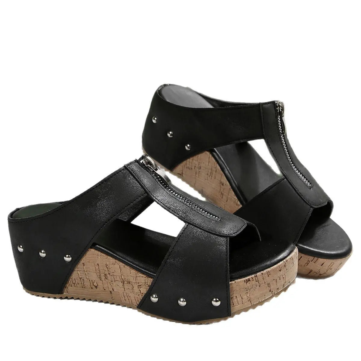 Women's Fashion Rivet Wedge Fish Mouth Thick Bottom Sandals - TARHUS