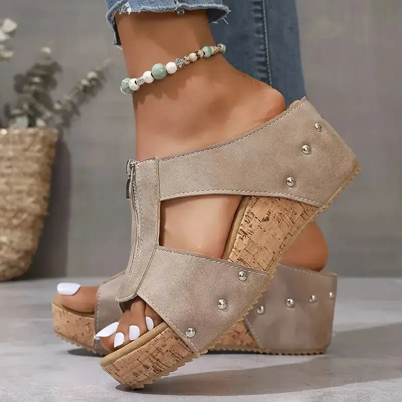 Women's Fashion Rivet Wedge Fish Mouth Thick Bottom Sandals - TARHUS