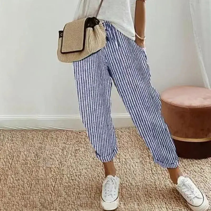 Women's striped trousers in linen and cotton - TARHUS