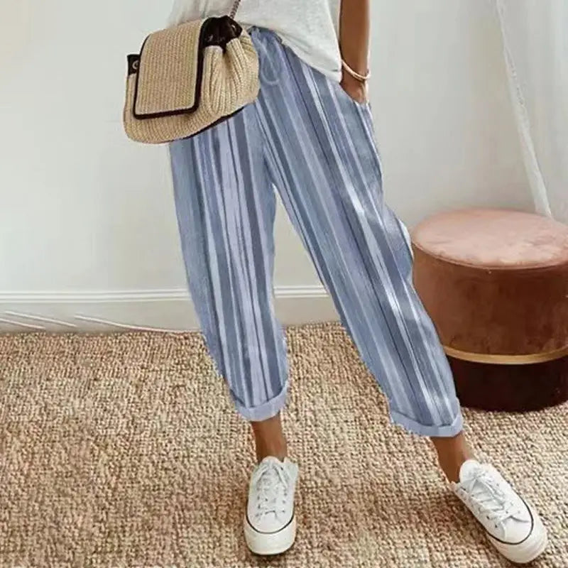 Women's striped trousers in linen and cotton - TARHUS
