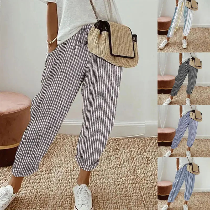 Women's striped trousers in linen and cotton - TARHUS