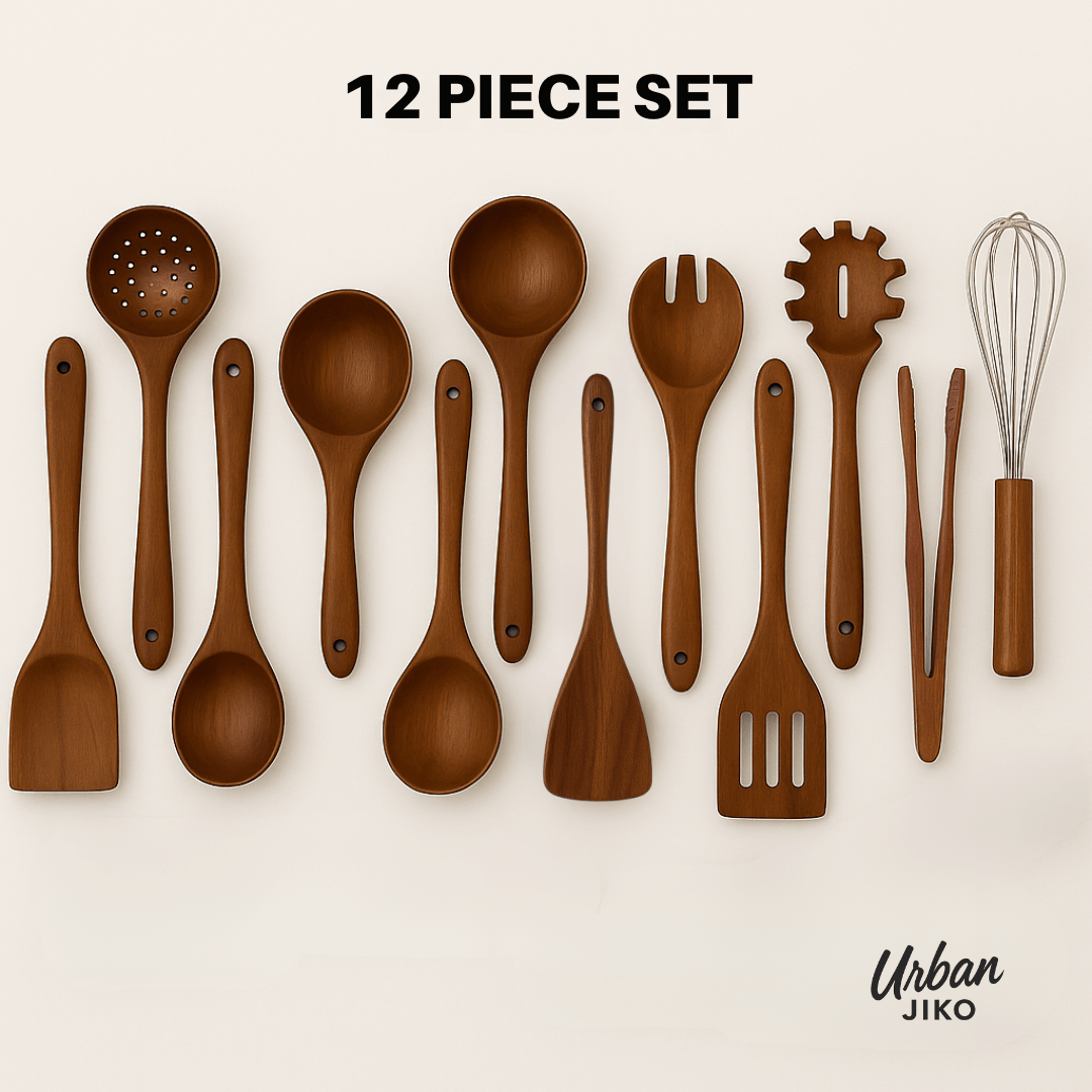 Teak Wooden Utensil Set – Eco-Friendly Non-Stick Cooking Tools TARHUS Kitchen