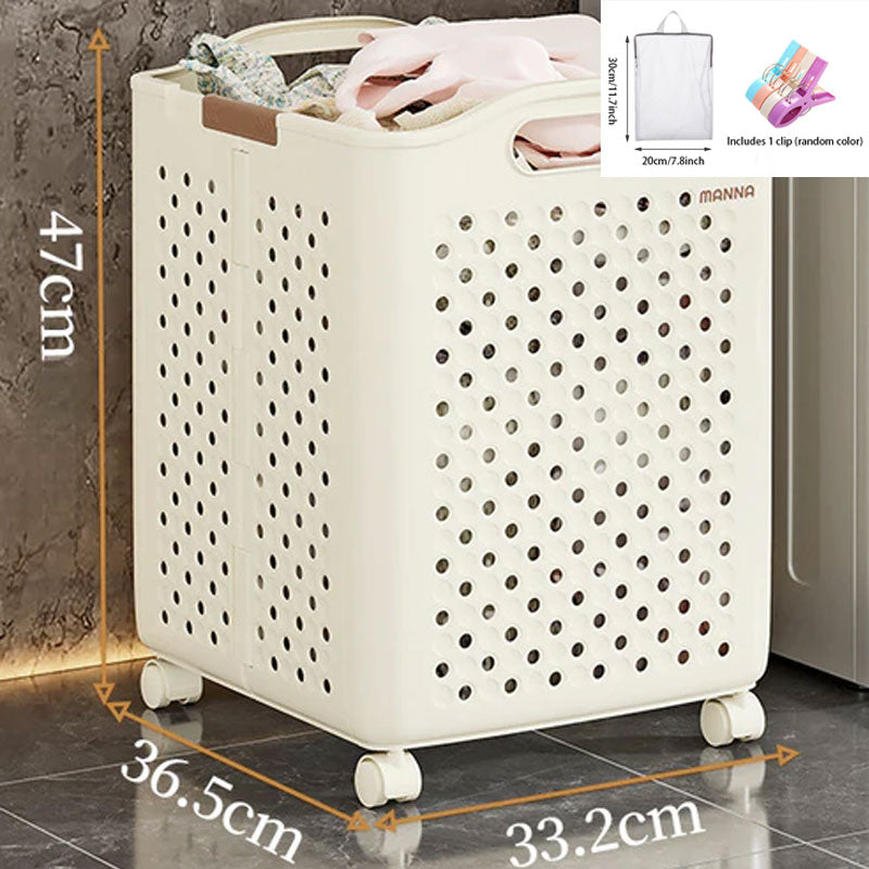 Large Capacity Collapsible Laundry Basket: Breathable Design & Built-In Wheels - TARHUS