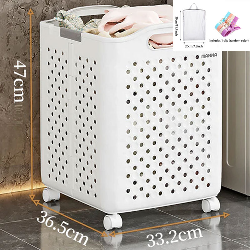 Large Capacity Collapsible Laundry Basket: Breathable Design & Built-In Wheels - TARHUS