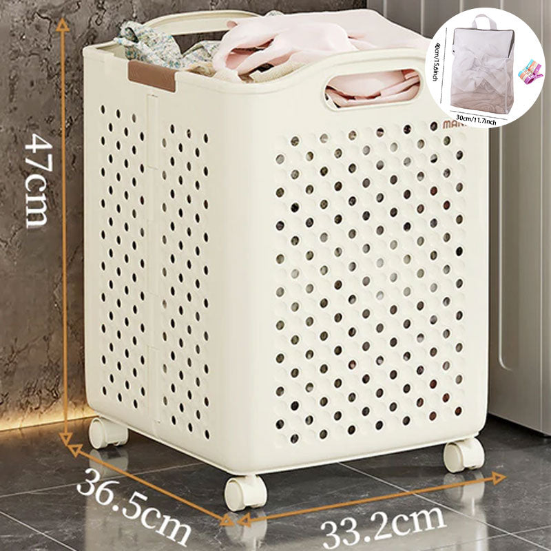 Large Capacity Collapsible Laundry Basket: Breathable Design & Built-In Wheels - TARHUS