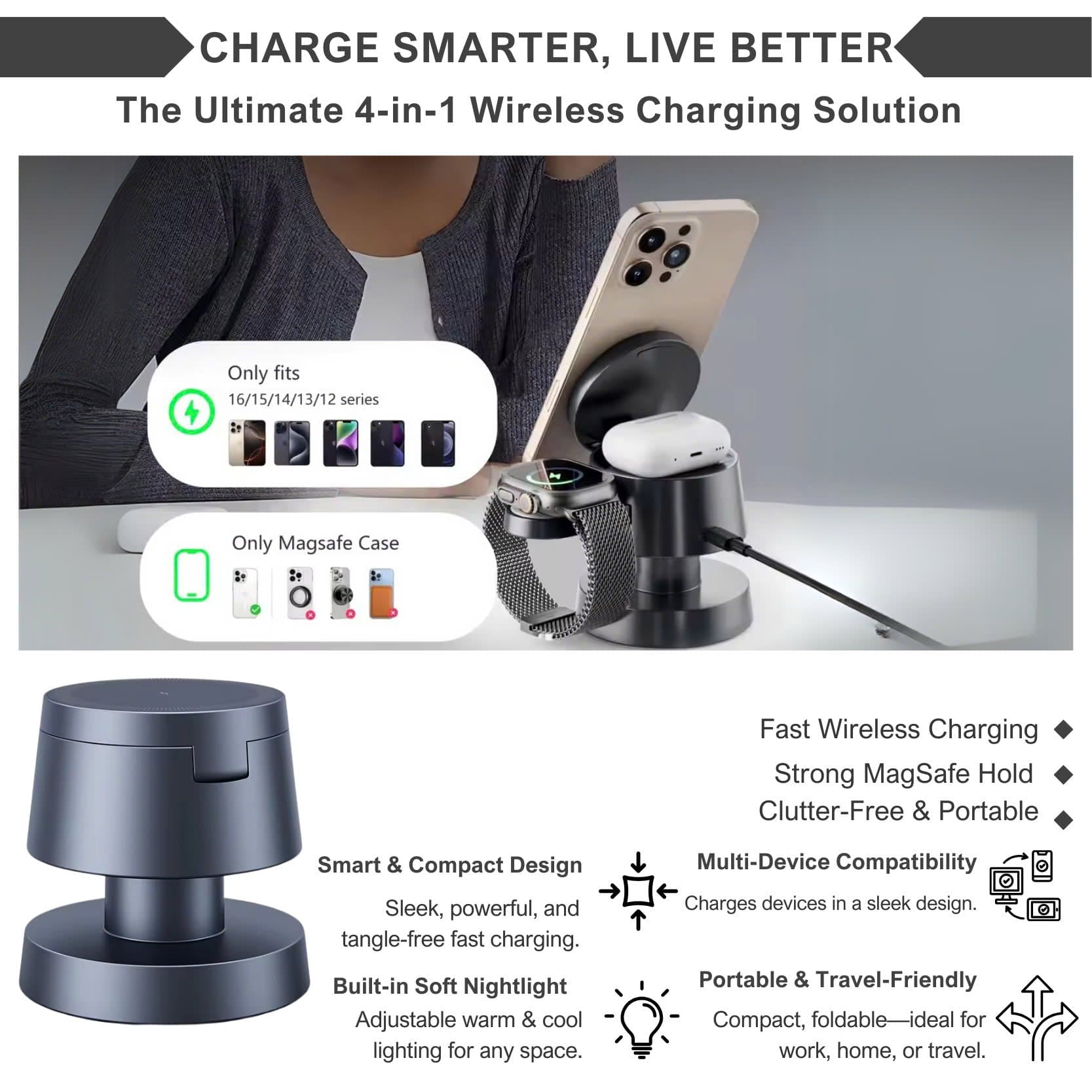 Alpohub™ MagDock Pro 4-in-1 Wireless Charging Station TARHUS