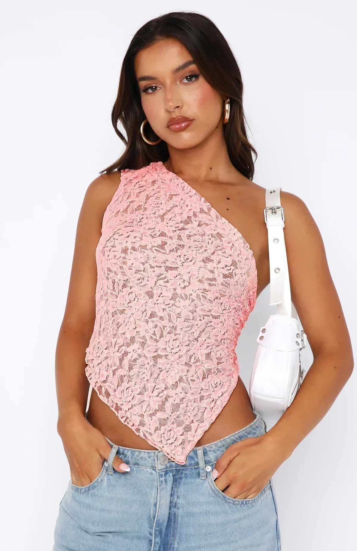 Women's Lace One Shoulder Wrap Back Top TARHUS  Women's Tank Tops