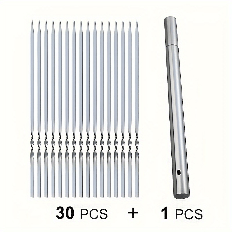 20/30/50pcs Durable Stainless Steel BBQ Skewers with 1 Tube Storage, Reusable and Easy to Clean for Outdoor and Indoor Grilling Parties TARHUS