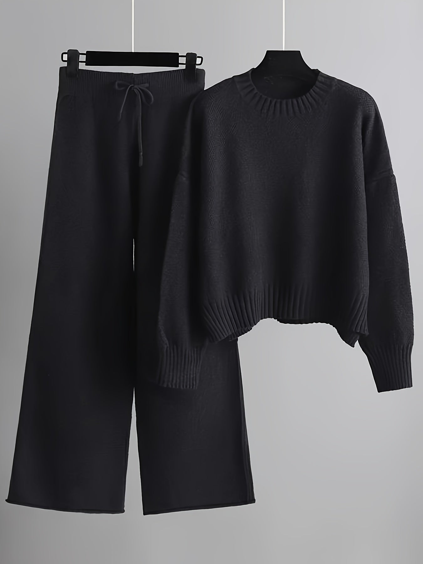 Women’s 2-Piece Knitted Lounge Set – Sweater & Wide-Leg Pants - TARHUS
