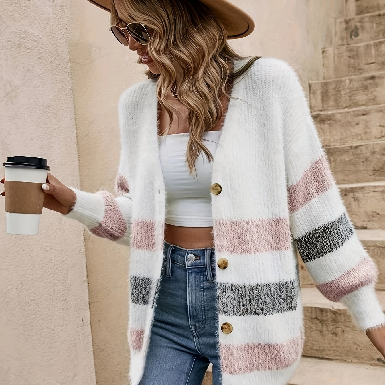 Women’s French Stripe Knit Cardigan Sweater – Cozy & Chic Casual Office Wear - TARHUS