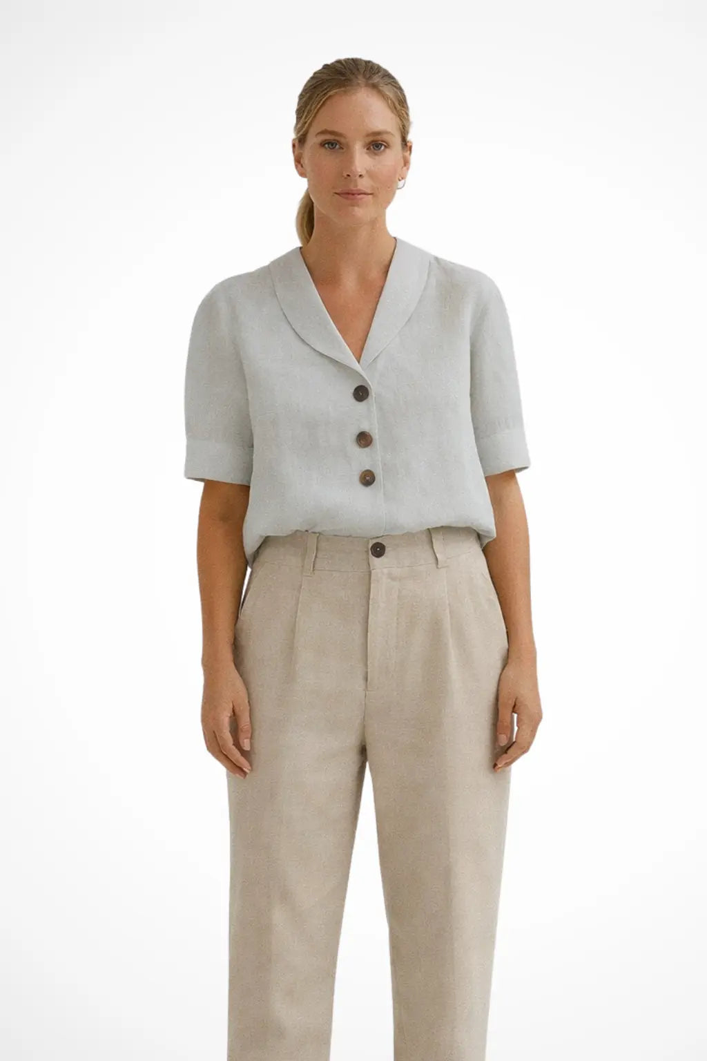 Solène | Women Casual Button Front Linen Blend Blouse with Soft Collar TARHUS  Tops and Blouses