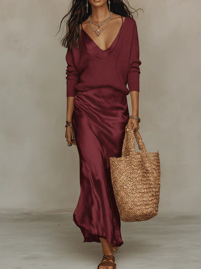 Elena | Midi Satin Dress with Included Sweater TARHUS