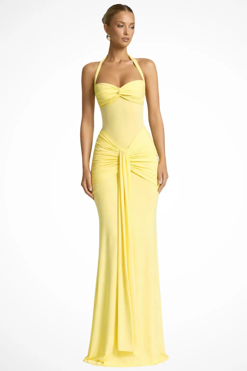 Celine | Women Halter Neck Ruched Wedding Guest Maxi Dress TARHUS  Dresses