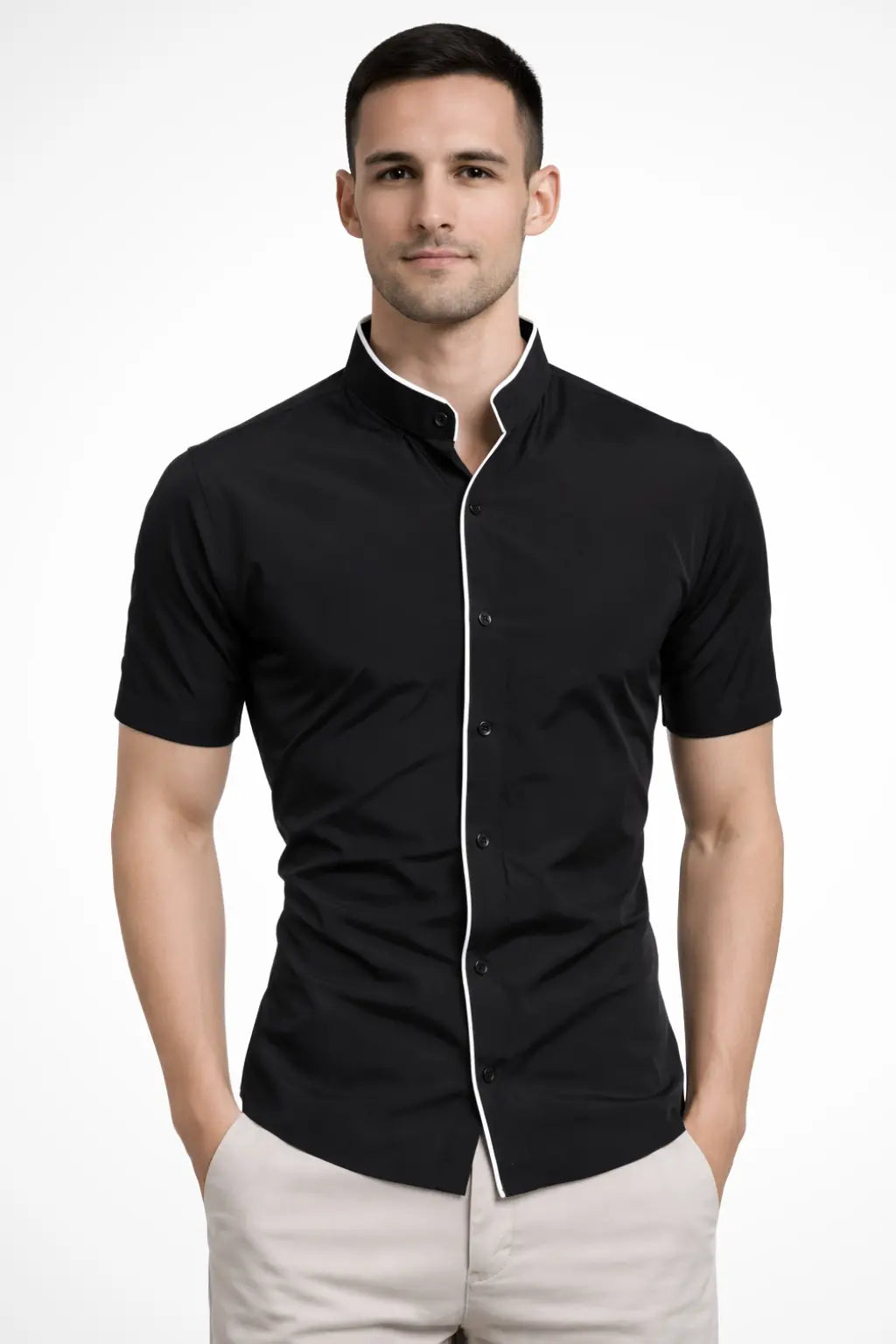 Finlay | Men Buttoned Slim Fit Short Sleeve Shirt with Stand Collar TARHUS