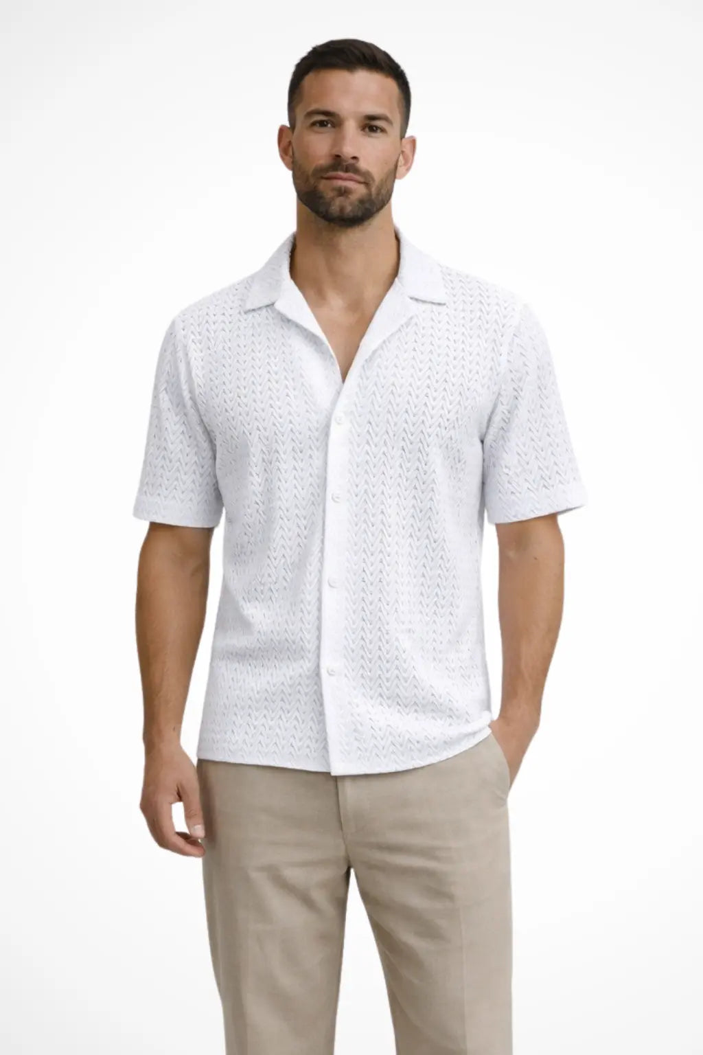 Solano | Men Short Sleeve Open Collar Chevron Textured Summer Shirt TARHUS  Men > Tops