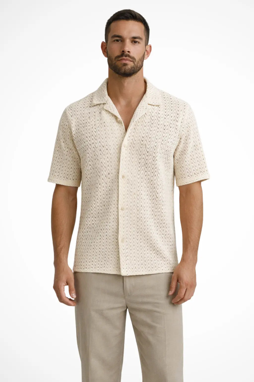 Solano | Men Short Sleeve Open Collar Chevron Textured Summer Shirt TARHUS  Men > Tops