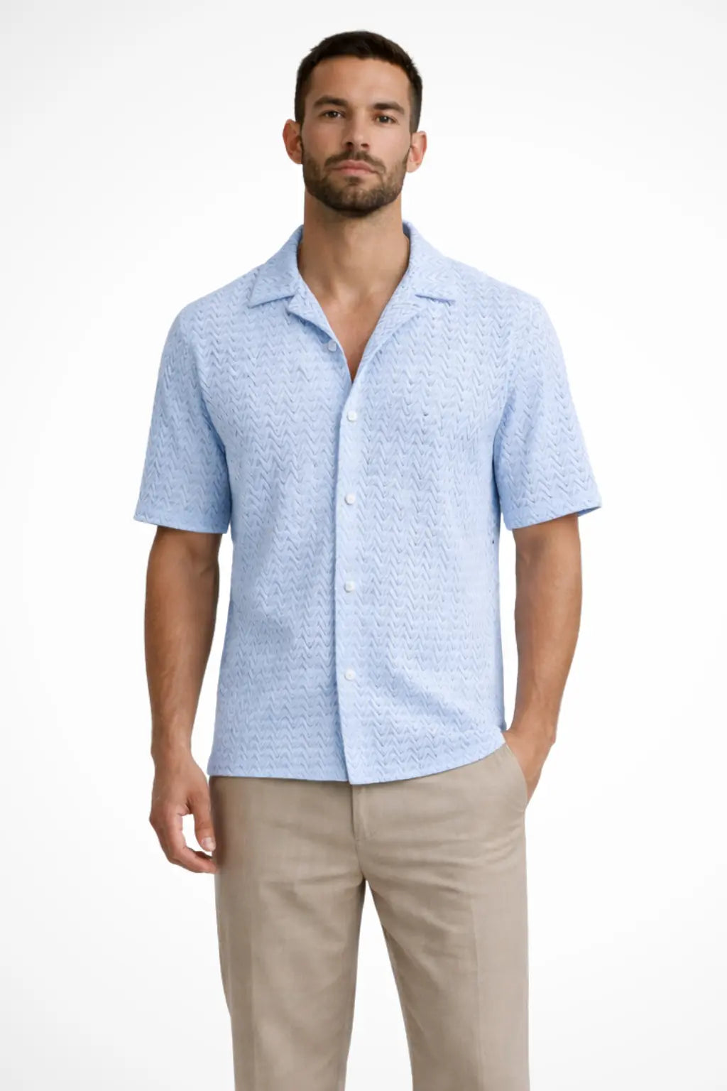 Solano | Men Short Sleeve Open Collar Chevron Textured Summer Shirt TARHUS  Men > Tops