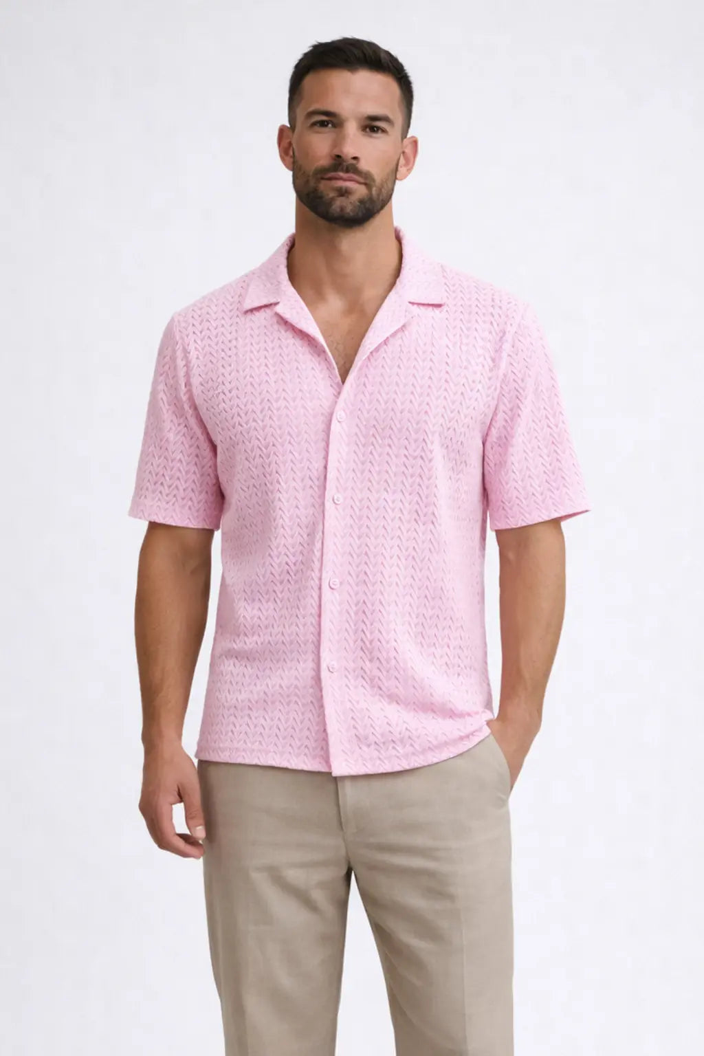 Solano | Men Short Sleeve Open Collar Chevron Textured Summer Shirt TARHUS  Men > Tops