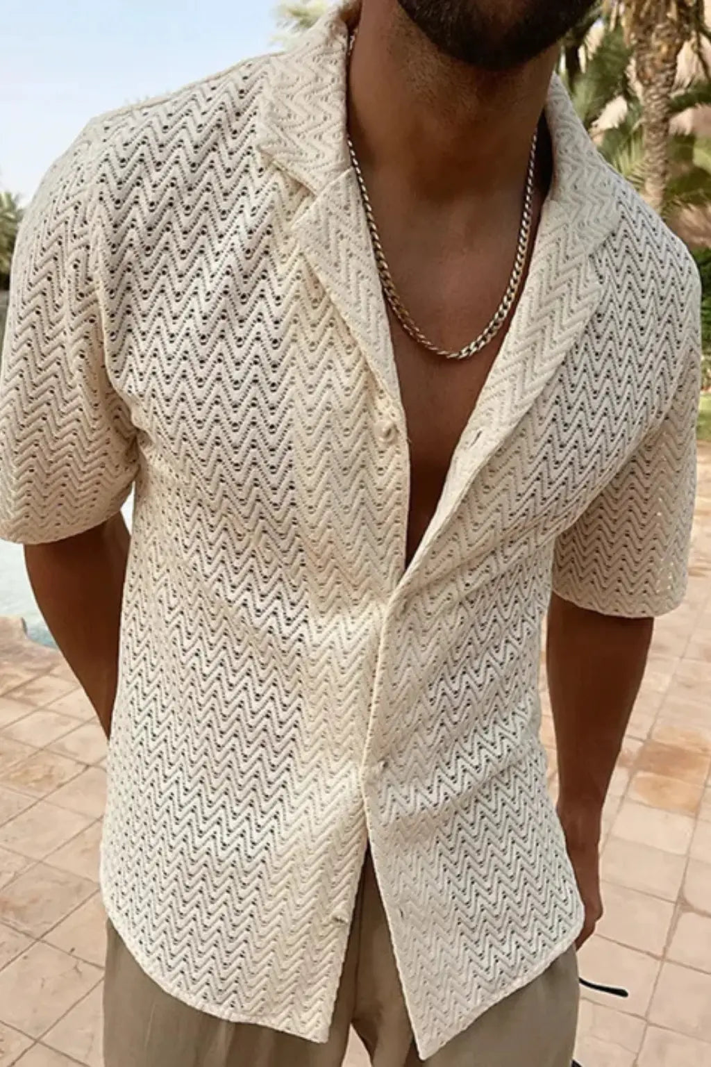 Solano | Men Short Sleeve Open Collar Chevron Textured Summer Shirt TARHUS  Men > Tops