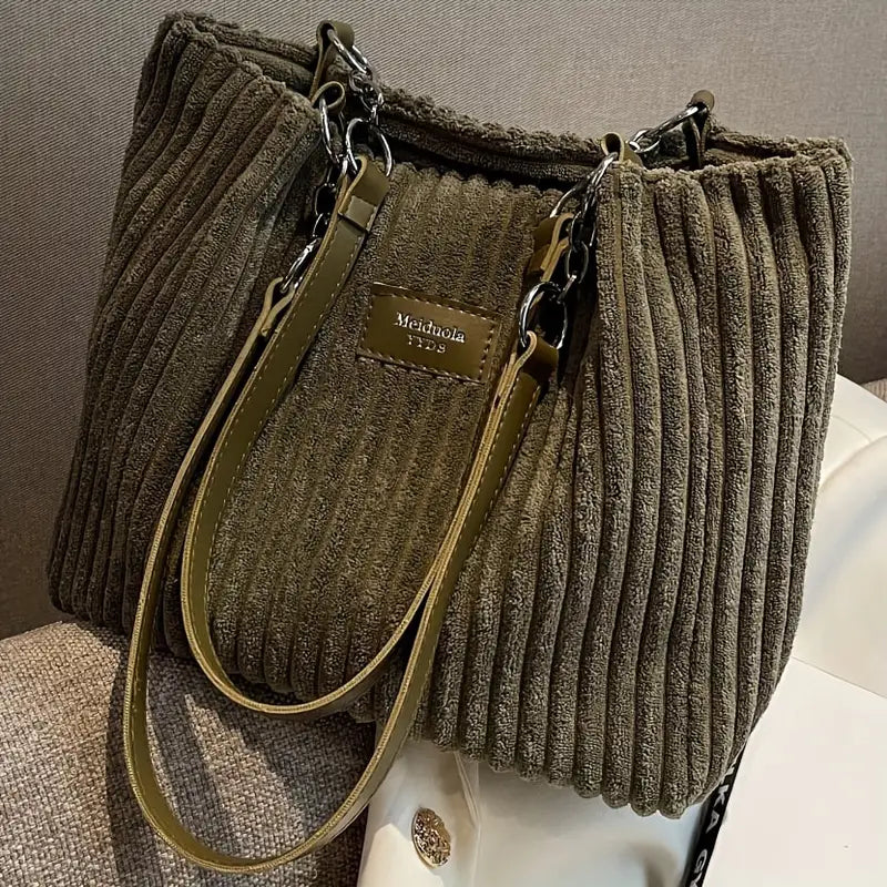 Julia Corduroy Tote Bag for Women – Shoulder Bag with Zipper