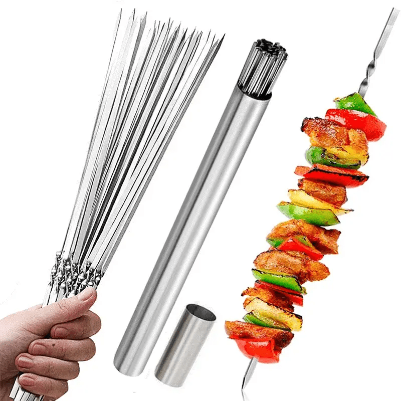 20/30/50pcs Durable Stainless Steel BBQ Skewers with 1 Tube Storage, Reusable and Easy to Clean for Outdoor and Indoor Grilling Parties TARHUS